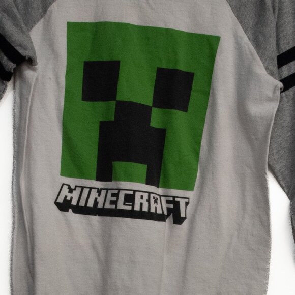 Minecraft Boys Long Sleeve Raglan T-Shirt With Creeper Graphic - Picture 3 of 8